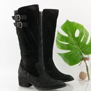 Born Womens Basil Riding Boot Size 8.5 M Tall Black Suede Block Heel Buckles
